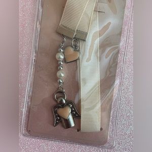 Angel Bookmark NWT Gift Bible Verse Psalm Charm Heart Pale Pink Pearl Beads